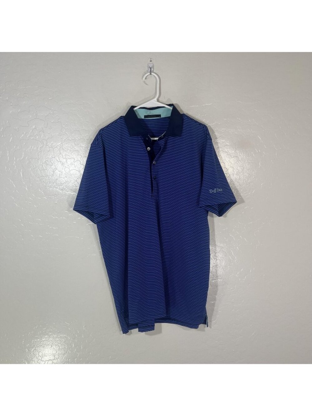 Greyson Polo Shirt Mens Large Blue Stripe Wolf Creek Golf Performance Stretch